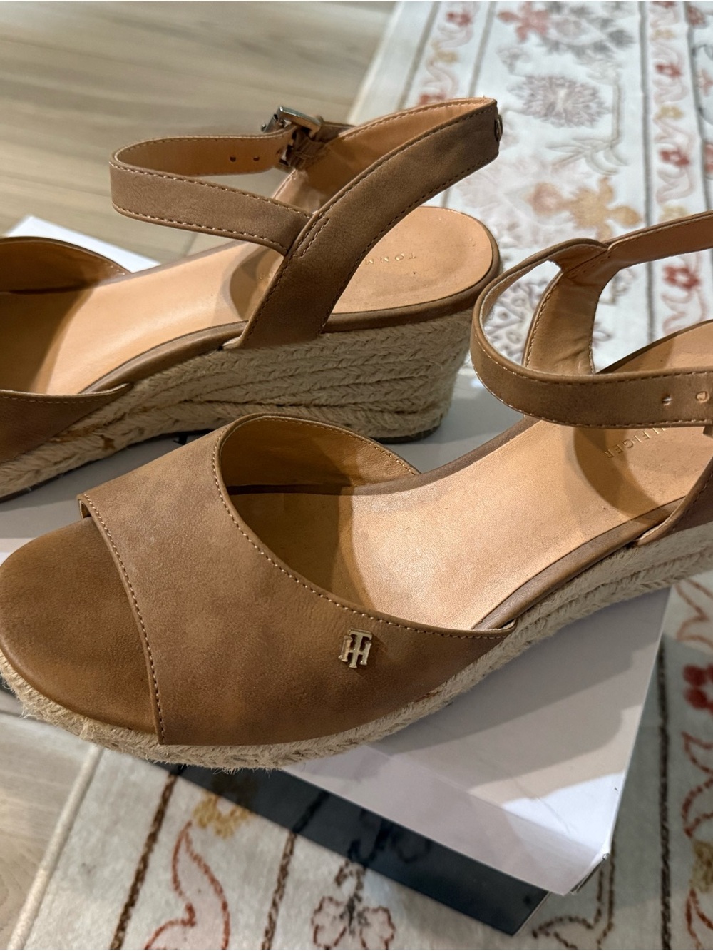 Tommy Hilfiger Brown Espadrille Wedge Sandals with Ankle Strap